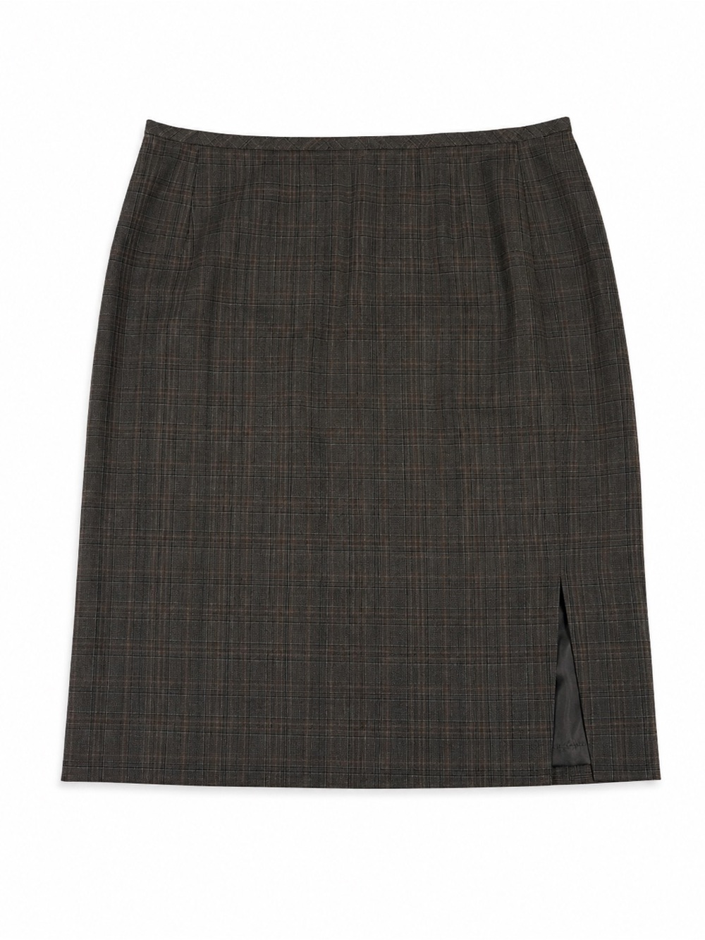 Larry Levine Brown Plaid Pencil Skirt with Side Slit